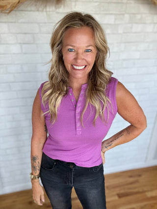 Hadley Henley Tank Top - Mulberry - A Bushel & A Peck