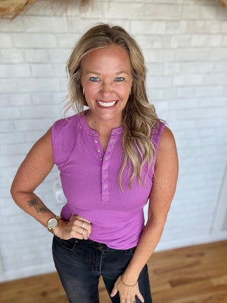 Hadley Henley Tank Top - Mulberry - A Bushel & A Peck