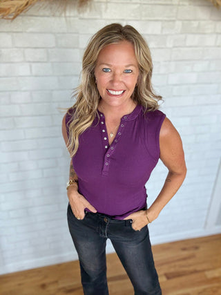 Hadley Henley Tank Top - Purple Iris - A Bushel & A Peck
