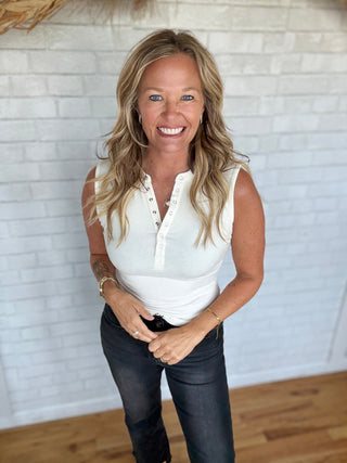 Hadley Henley Tank Top - Vanilla - A Bushel & A Peck