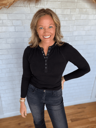 Hadley Henley Top - Black - A Bushel & A Peck