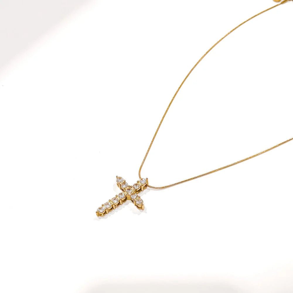 Hannah Diamond Cross Necklace - Waterproof - A Bushel & A Peck