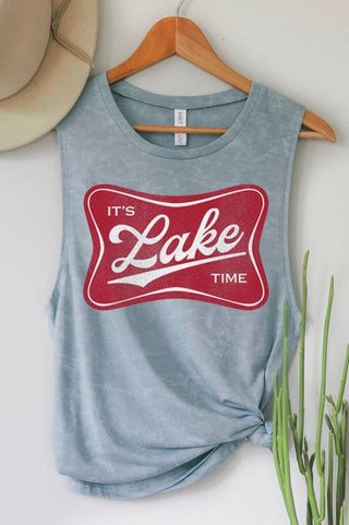 Its Lake Time Graphic Tank Top -Blue - A Bushel & A Peck