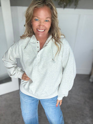 Lainy Button Sweatshirt - Grey - A Bushel & A Peck