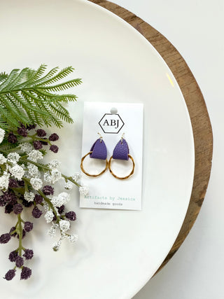 Leather & Hoop Earrings - Hammered - A Bushel & A Peck