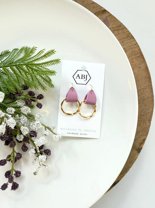 Leather & Hoop Earrings - Hammered - A Bushel & A Peck