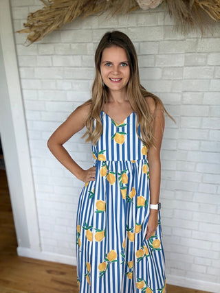 Lemon Stripe Midi Dress - A Bushel & A Peck