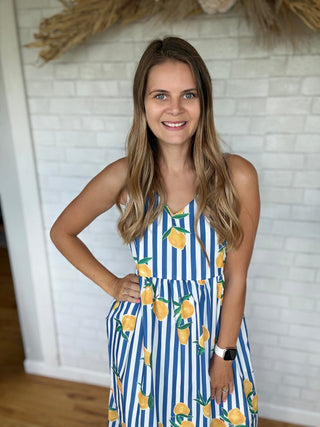 Lemon Stripe Midi Dress - A Bushel & A Peck