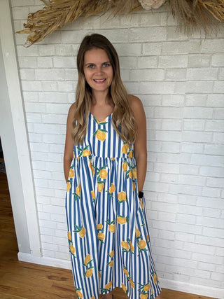 Lemon Stripe Midi Dress - A Bushel & A Peck