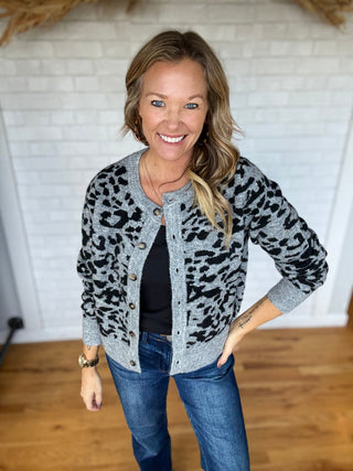 Leopard Knit Cardi - Grey - A Bushel & A Peck