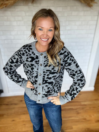 Leopard Knit Cardi - Grey - A Bushel & A Peck