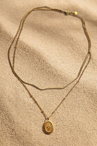 Luxe Gold Layered Oval Pendant Necklace - A Bushel & A Peck