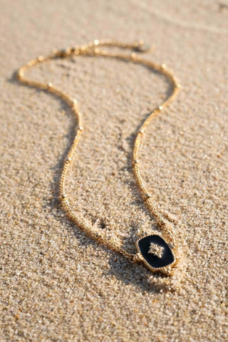 Luxe Gold Necklace with Black & Gold Pendant - A Bushel & A Peck