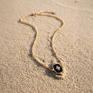 Luxe Gold Necklace with Black & Gold Pendant - A Bushel & A Peck