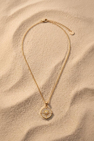 Luxe Gold Necklace with Rhinestone Compass Pendant - A Bushel & A Peck