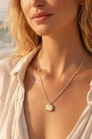 Luxe Gold Necklace with Rounded Square Pendant - A Bushel & A Peck