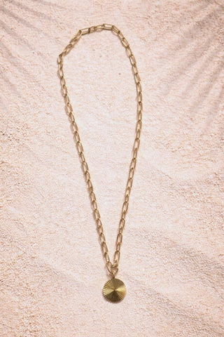 Luxe Gold Paperclip Chain Necklace with Circle Pendant - A Bushel & A Peck