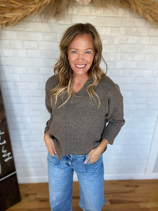 Marlow V-Neck Sweater – Mocha - A Bushel & A Peck