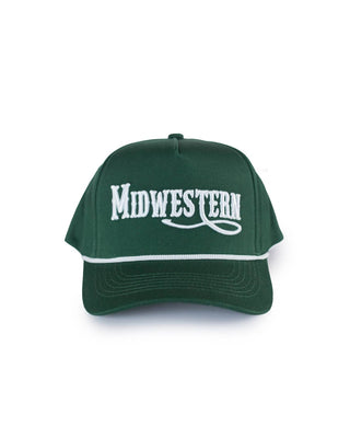 Midwestern Embroidered Trucker Hat - Dark Green & White - A Bushel & A Peck