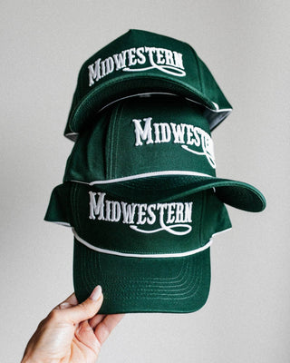 Midwestern Embroidered Trucker Hat - Dark Green & White - A Bushel & A Peck