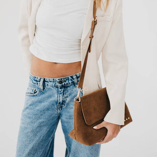 Miranda Suede Flap Crossbody: Chocolate - A Bushel & A Peck
