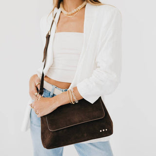Miranda Suede Flap Crossbody: Chocolate - A Bushel & A Peck
