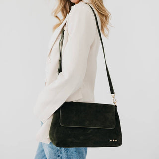 Miranda Suede Flap Crossbody: Taupe - A Bushel & A Peck