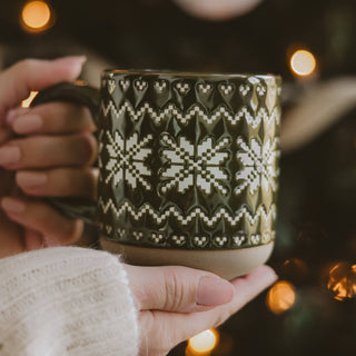 *NEW* Green Fair Isle Sweater Stoneware Coffee Mug - Gifts - A Bushel & A Peck
