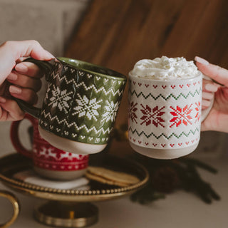 *NEW* Green Fair Isle Sweater Stoneware Coffee Mug - Gifts - A Bushel & A Peck