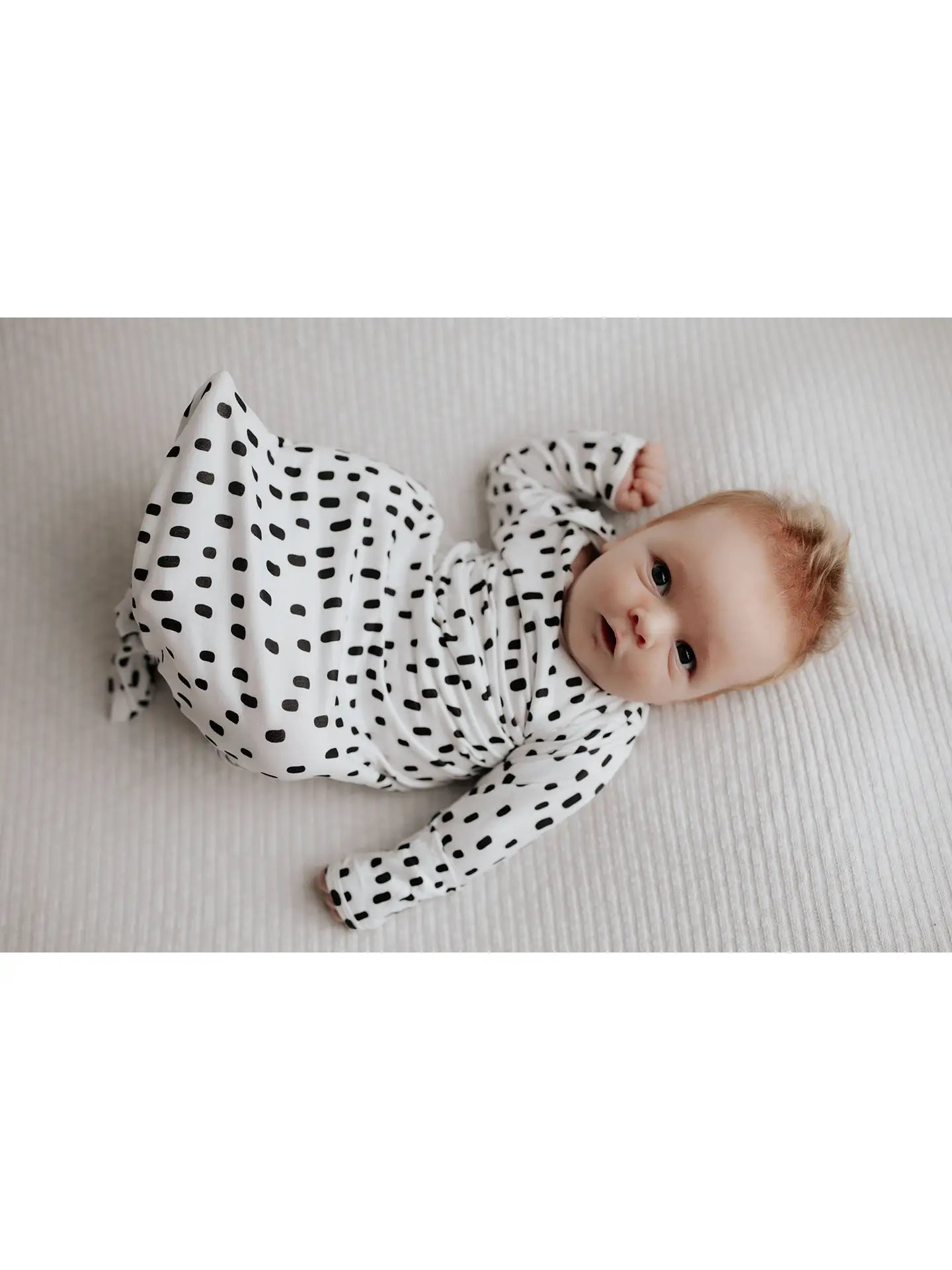 Newborn Baby Knotted Gown - Black/White Dot/ 0 to 3 mos. - A Bushel & A Peck