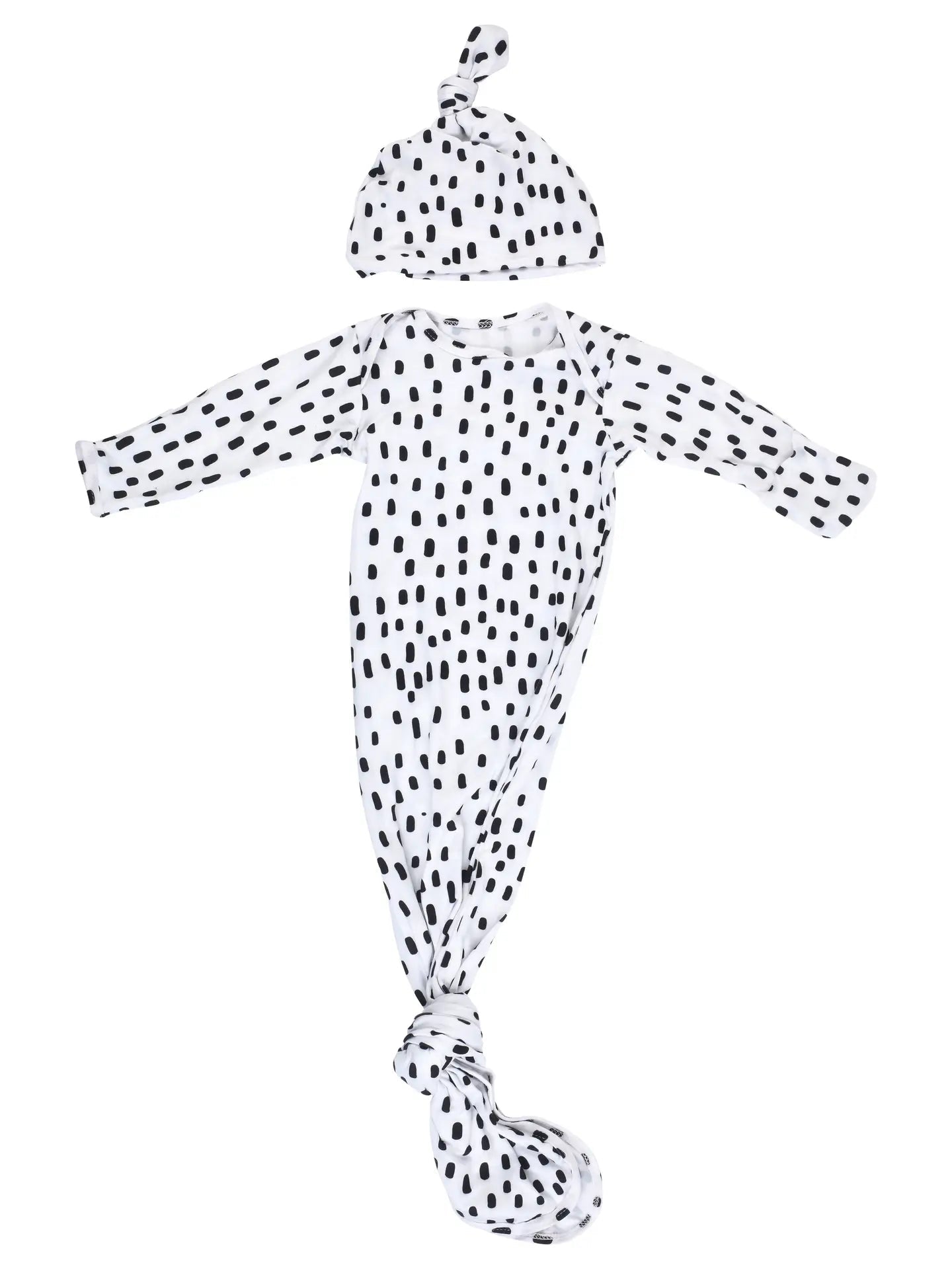 Newborn Baby Knotted Gown - Black/White Dot/ 0 to 3 mos. - A Bushel & A Peck