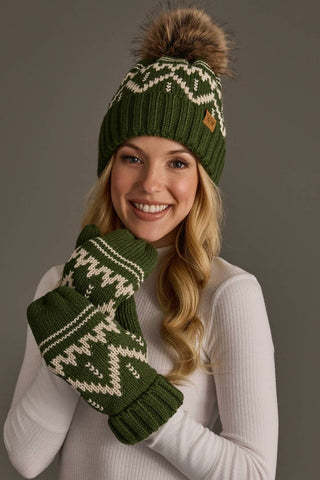 Olive & Beige Patterned Mittens - A Bushel & A Peck