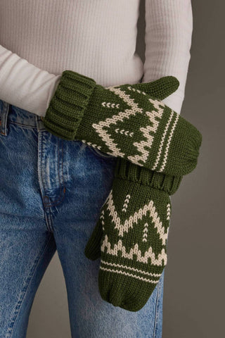 Olive & Beige Patterned Mittens - A Bushel & A Peck