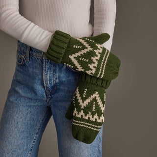Olive & Beige Patterned Mittens - A Bushel & A Peck
