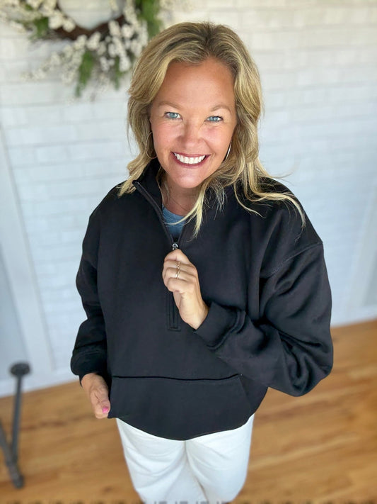 Olivia Half Zip - Black - A Bushel & A Peck