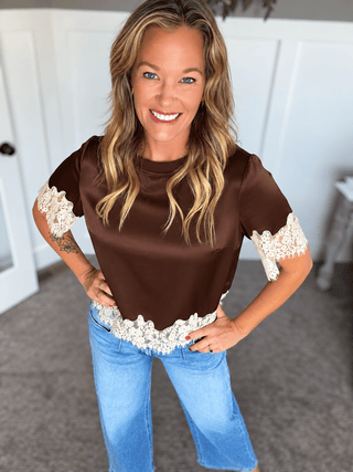 One Of A Kind Satin Lace Top - A Bushel & A Peck