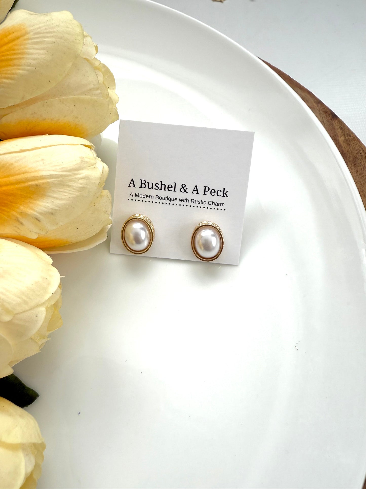 Pearl and Gold Stud Earrings - A Bushel & A Peck