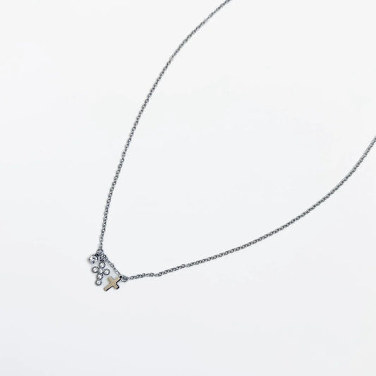 Petite Double Cross Necklace - Waterproof - A Bushel & A Peck