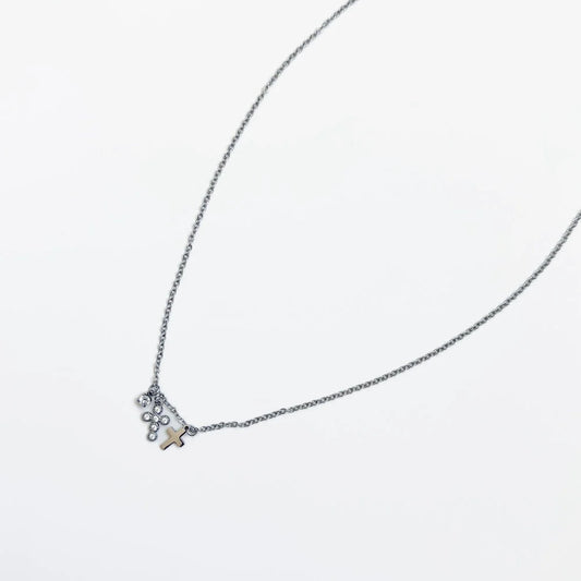 Petite Double Cross Necklace- Waterproof