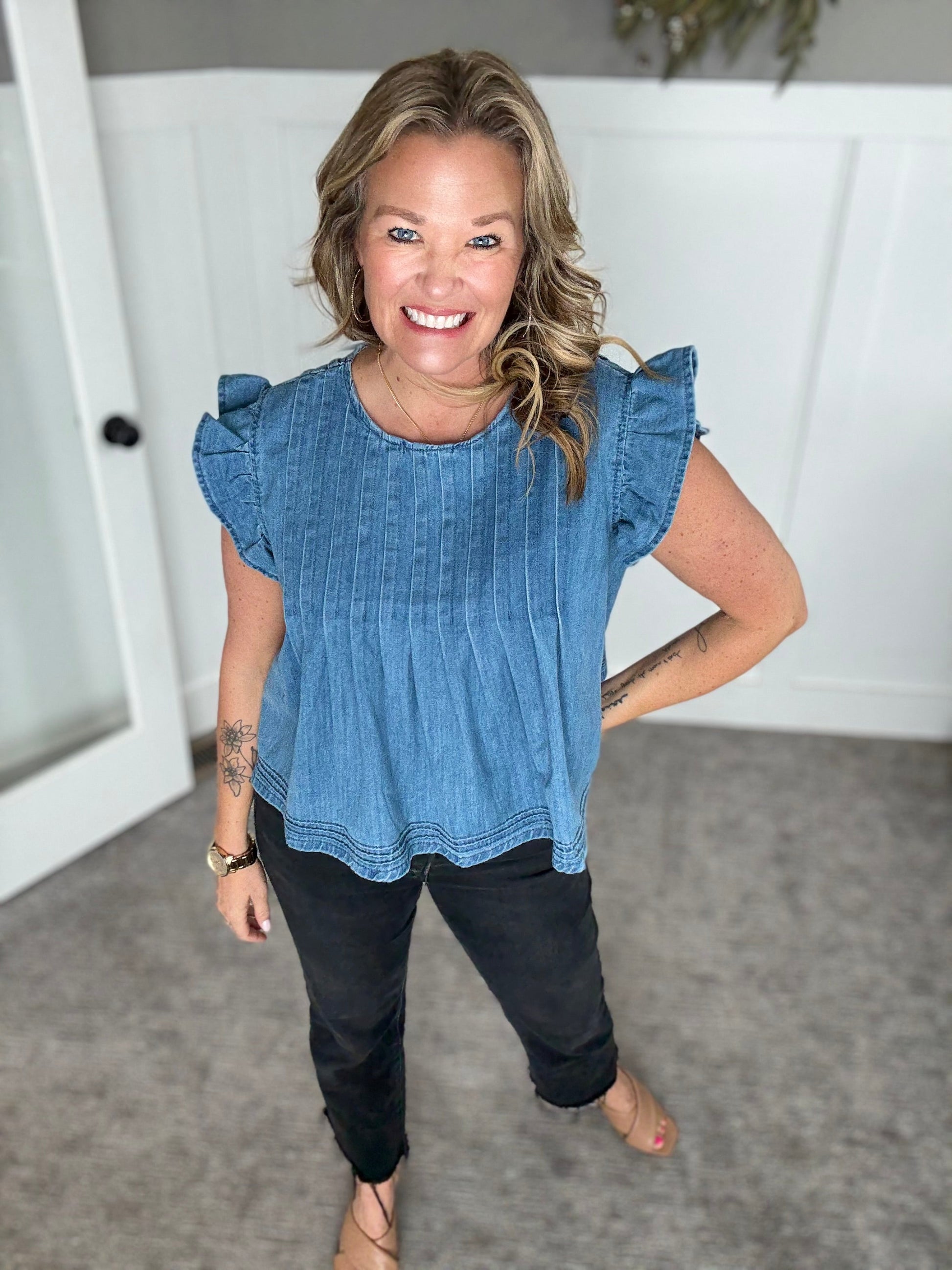 Pleated Denim Top - A Bushel & A Peck