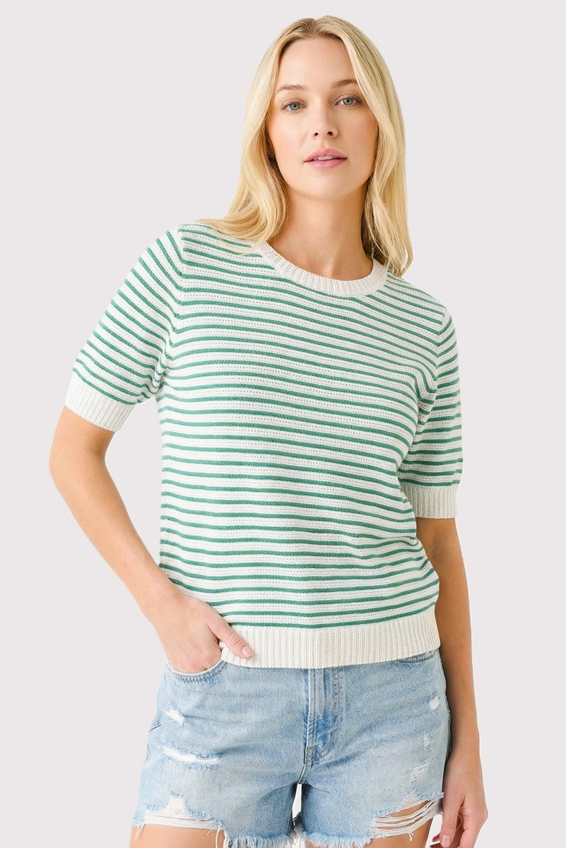 Pointelle Striped Sweater - Jade - A Bushel & A Peck