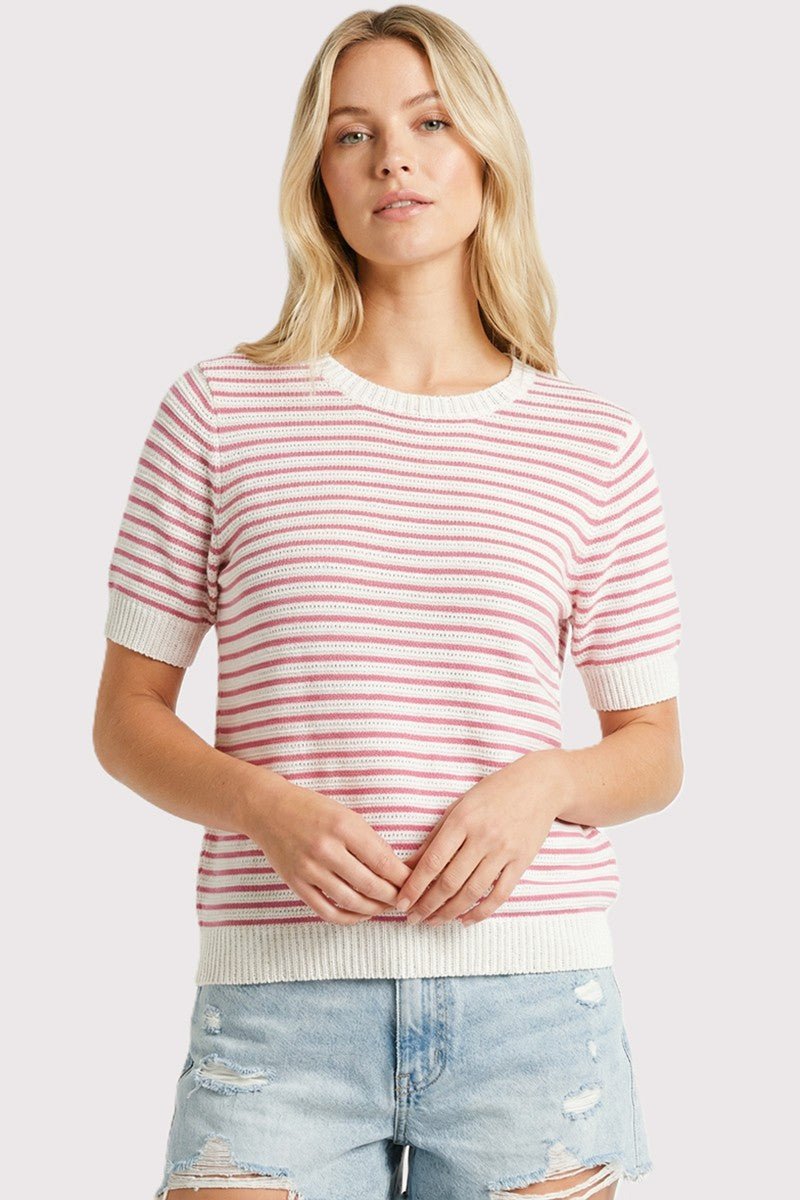 Pointelle Striped Sweater - Pink - A Bushel & A Peck