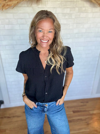 Posie Frilled Top - Black - A Bushel & A Peck
