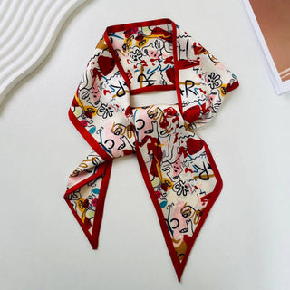 Print Narrow Long Satin Silk-Feel Scarf MK2BLW6W6NSI135: 01 - A Bushel & A Peck