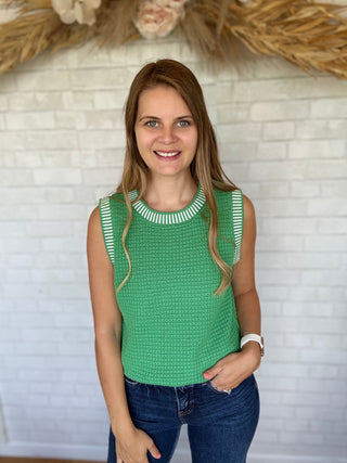 Raina Rib Waffle Top - Green - A Bushel & A Peck