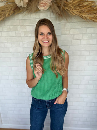 Raina Rib Waffle Top - Green - A Bushel & A Peck