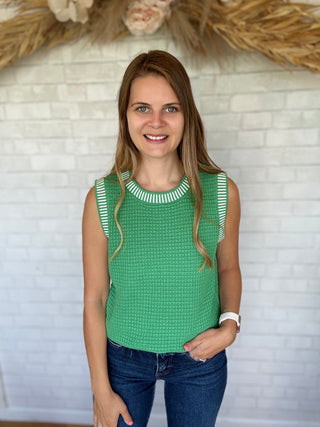 Raina Rib Waffle Top - Green - A Bushel & A Peck