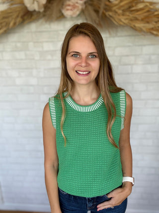 Raina Rib Waffle Top - Green - A Bushel & A Peck