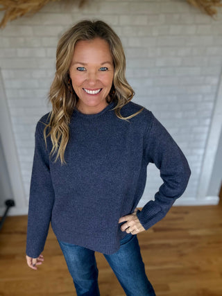 Rawley Rolled Edge Sweater- Navy - A Bushel & A Peck