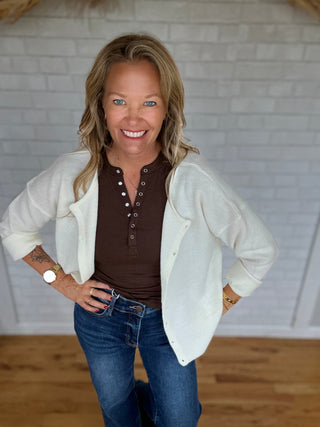 Riley Ribbed Cardigan - Ivory - A Bushel & A Peck